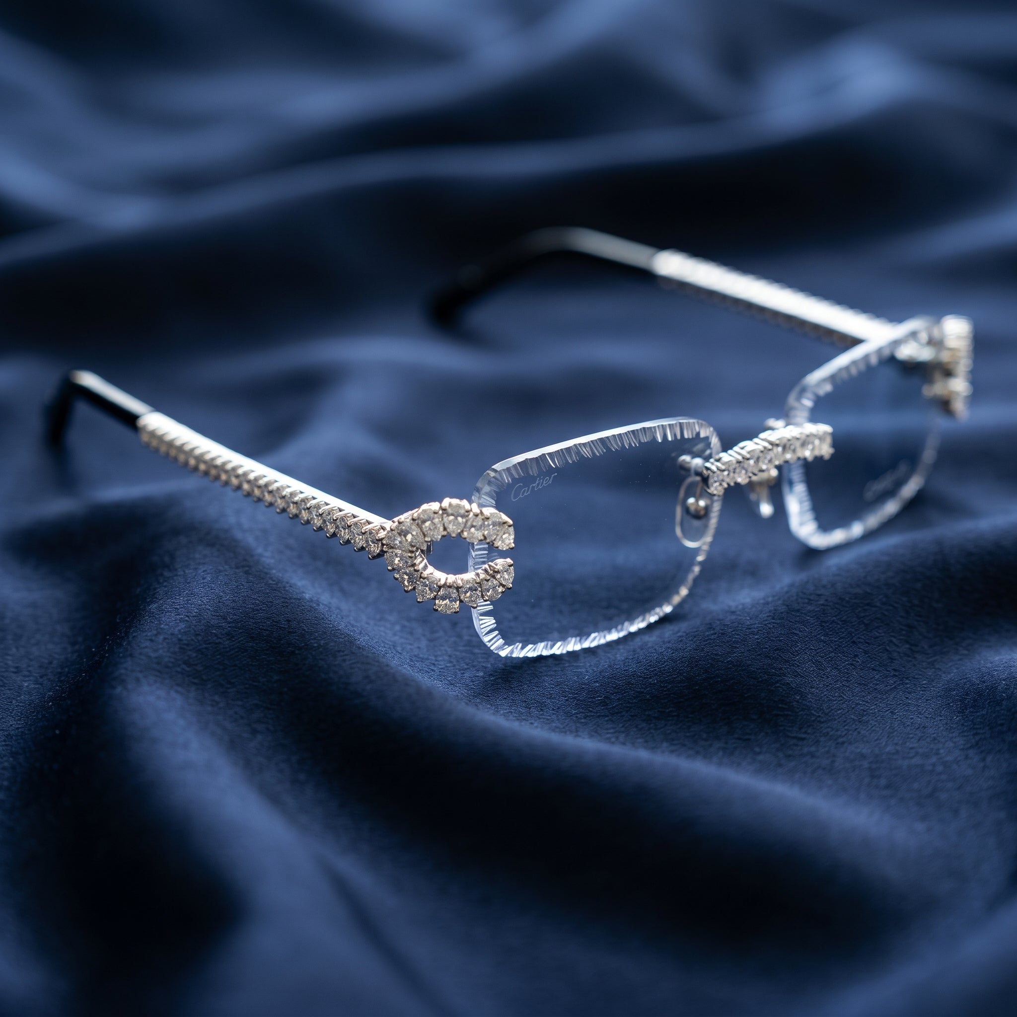 The Grand Horizon Iced Rimless Sunglasses in Gold & Moissanite