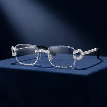 The Grand Horizon Iced Rimless Sunglasses in Gold & Moissanite