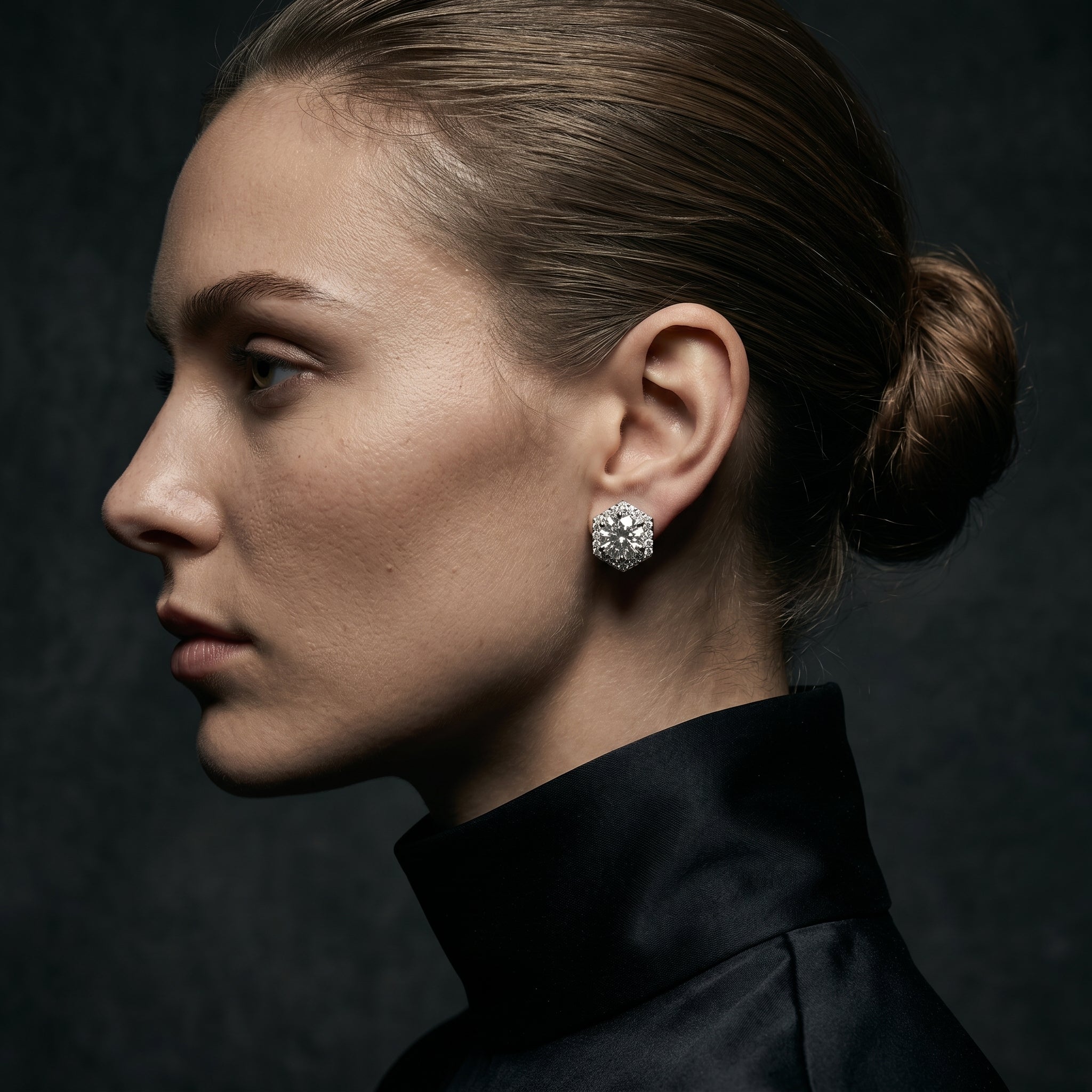 Aurielle Hexa Halo Stud Earrings