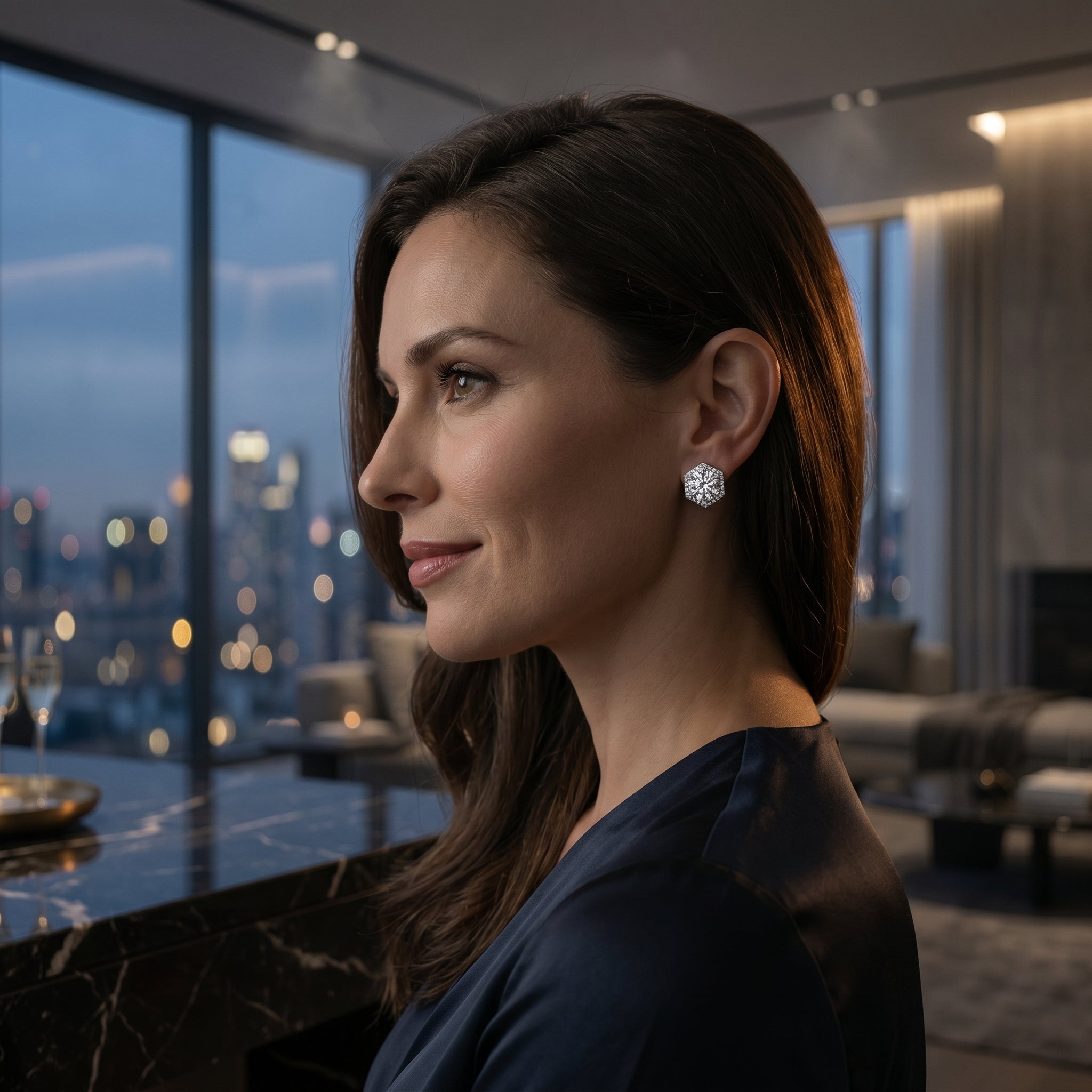 Aurielle Hexa Halo Stud Earrings