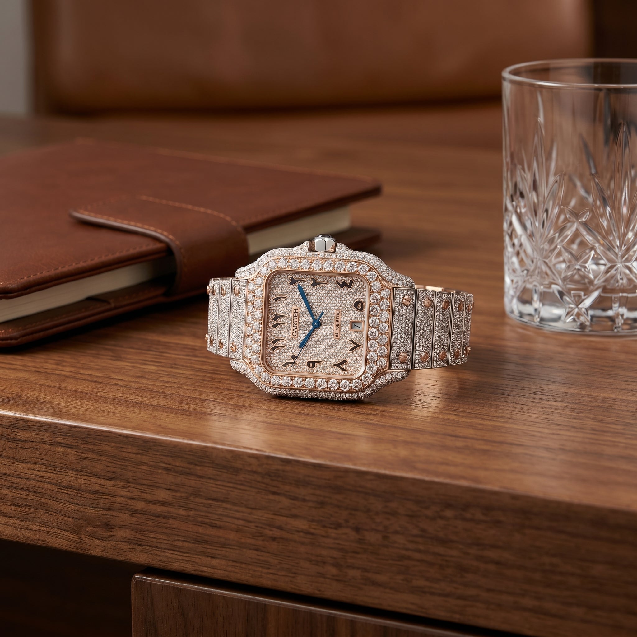 The Sovereign Santos Fully Flooded Timepiece — Rose Gold & Eastern Arabic Dial Edition