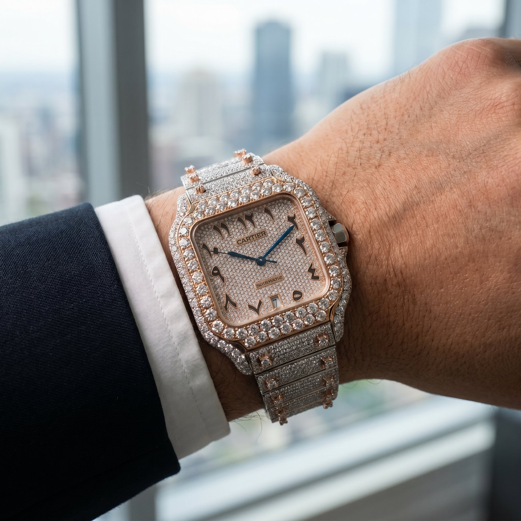The Sovereign Santos Fully Flooded Timepiece — Rose Gold & Eastern Arabic Dial Edition