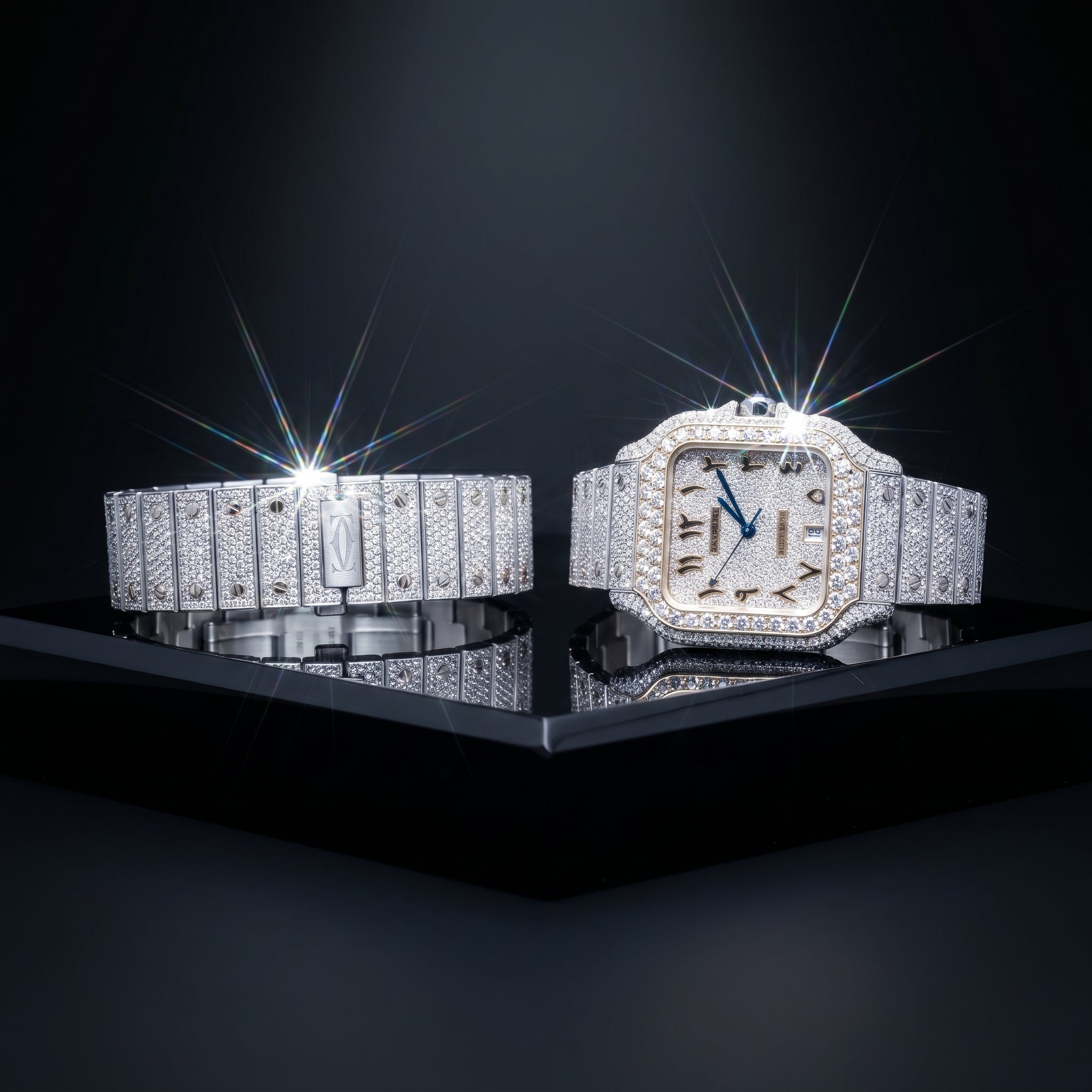 The Sovereign Santos Chronometer in Rose Gold & Full Pavé Moissanite