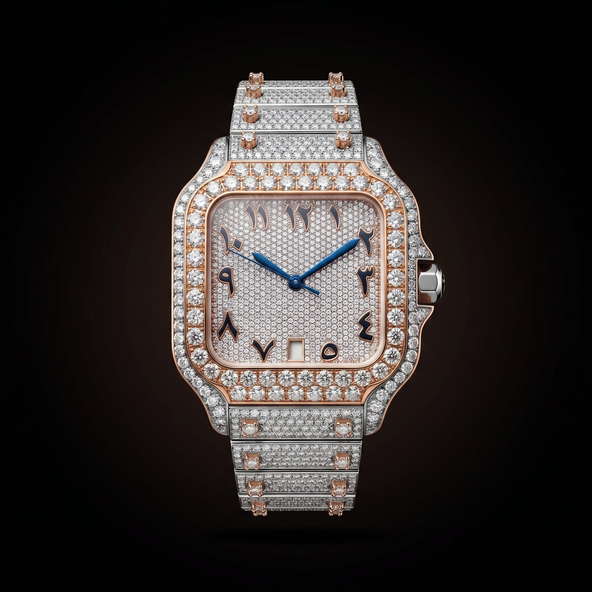 The Sovereign Fully Flooded Square Timepiece — Rose Gold & Eastern Arabic Dial Edition