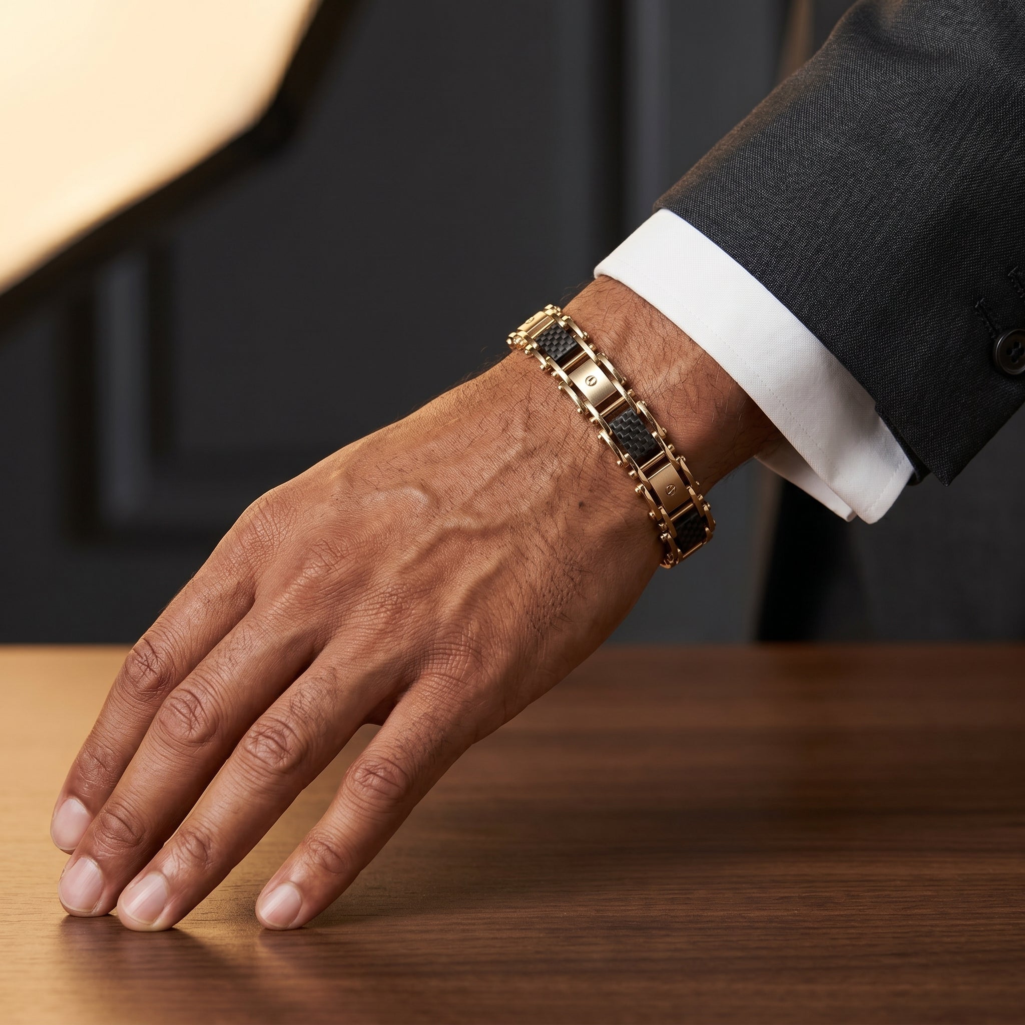 The Industrial Grid Link Statement Bracelet in Vermeil Brass