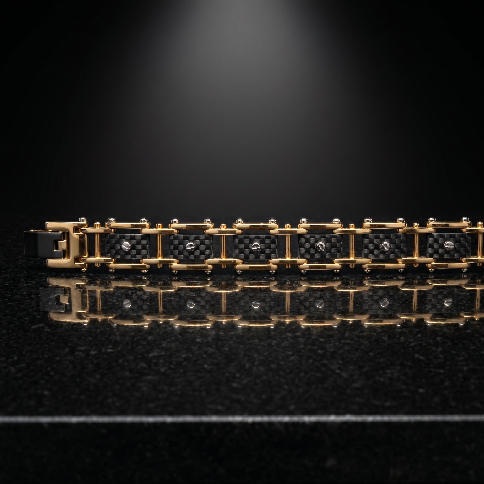 The Industrial Grid Link Statement Bracelet in Vermeil Brass
