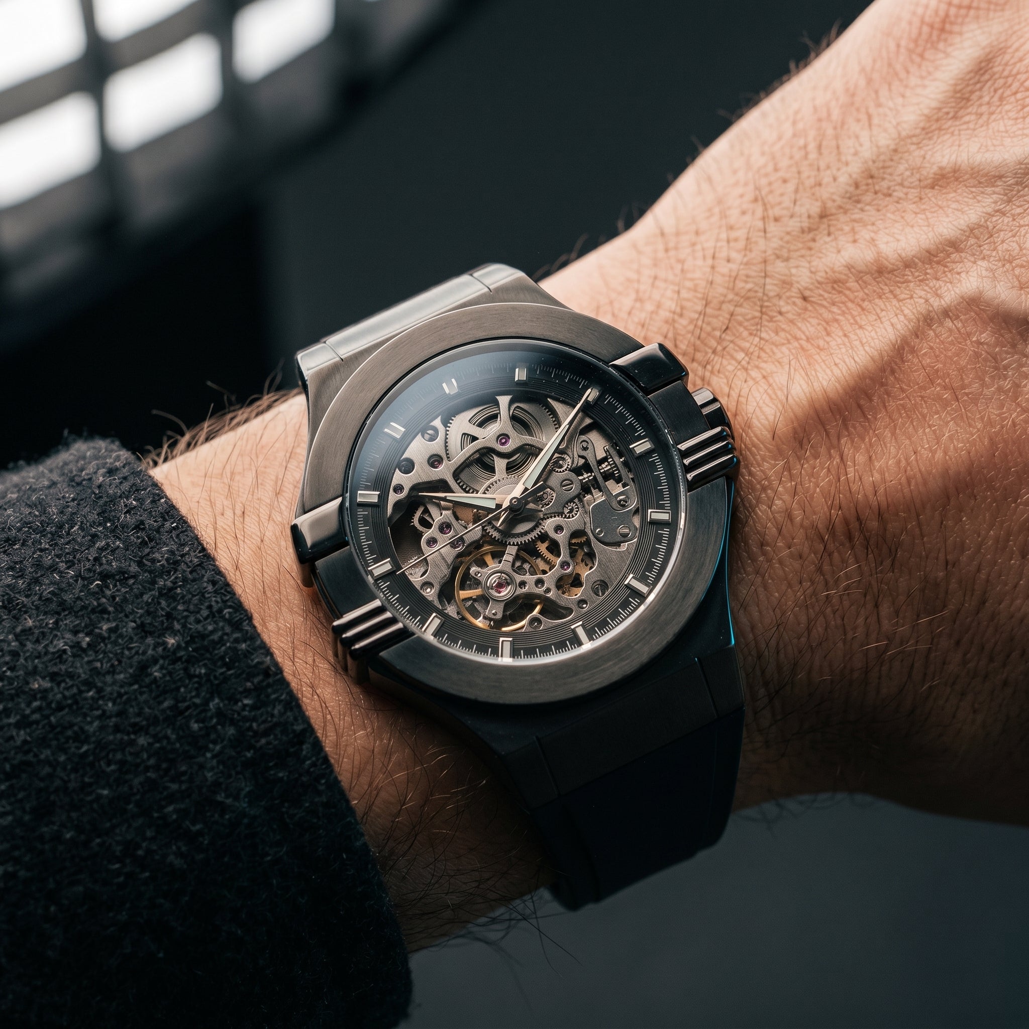Open-Heart Skeleton Automatic Gunmetal Sport Watch