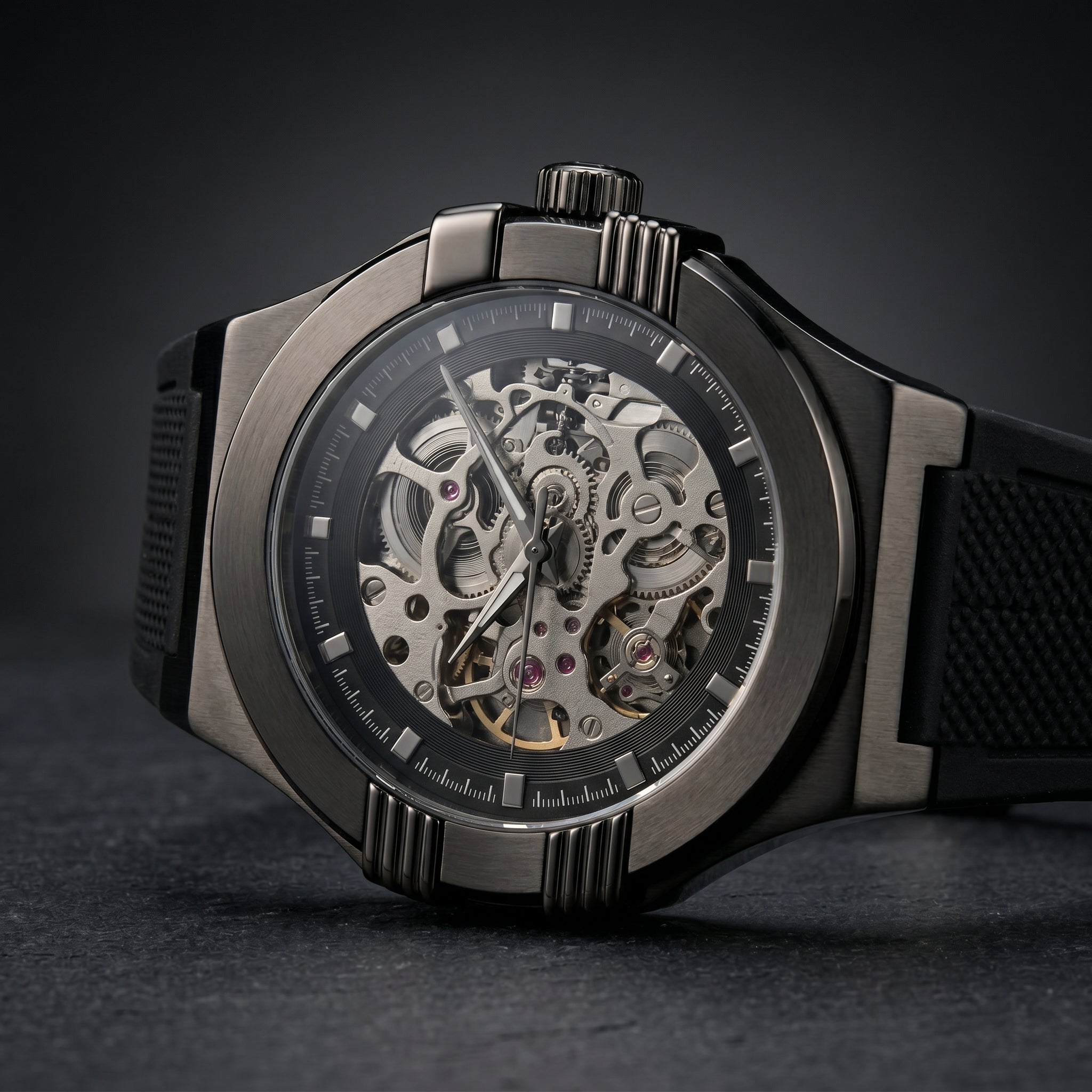 Open-Heart Skeleton Automatic Gunmetal Sport Watch