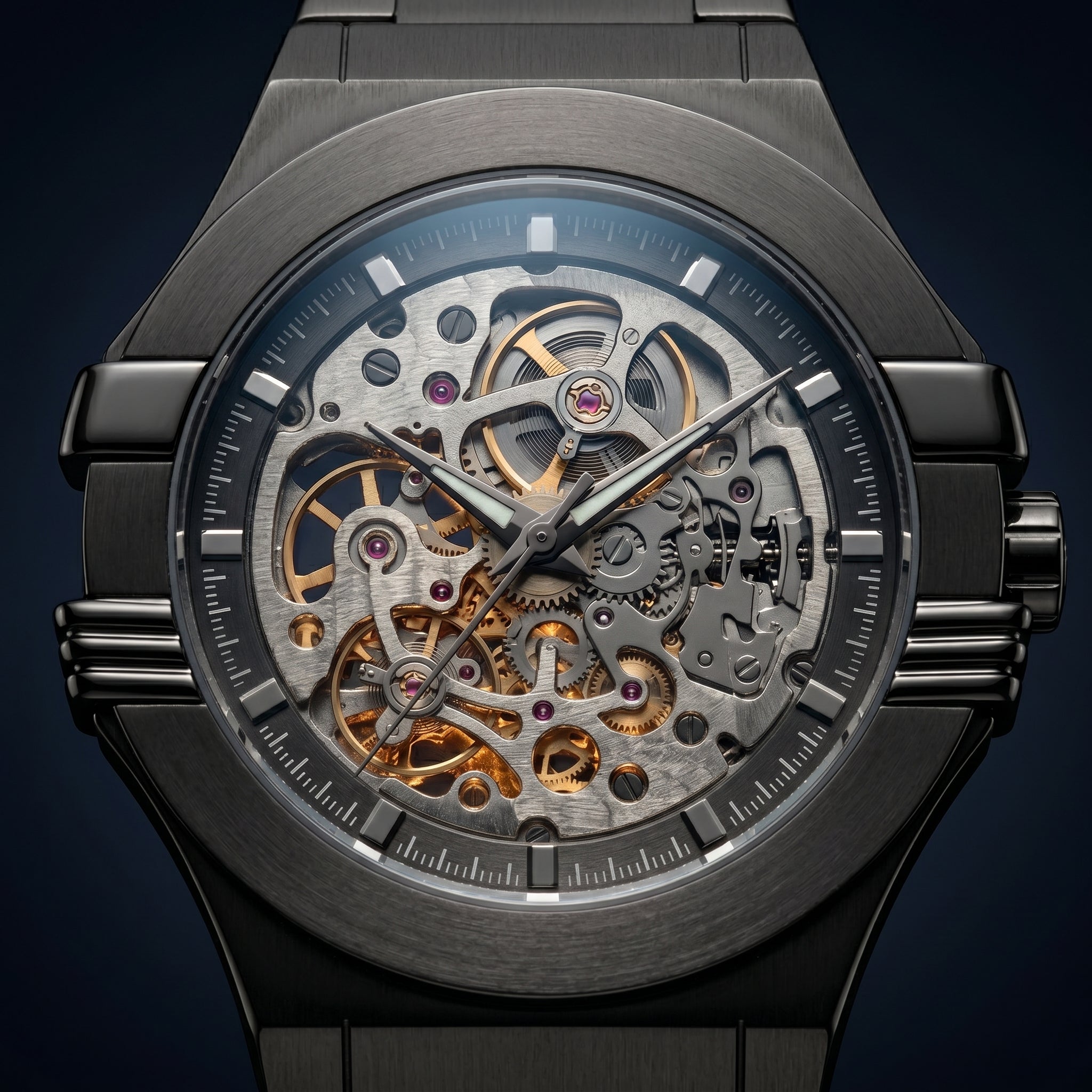 Open-Heart Skeleton Automatic Gunmetal Sport Watch