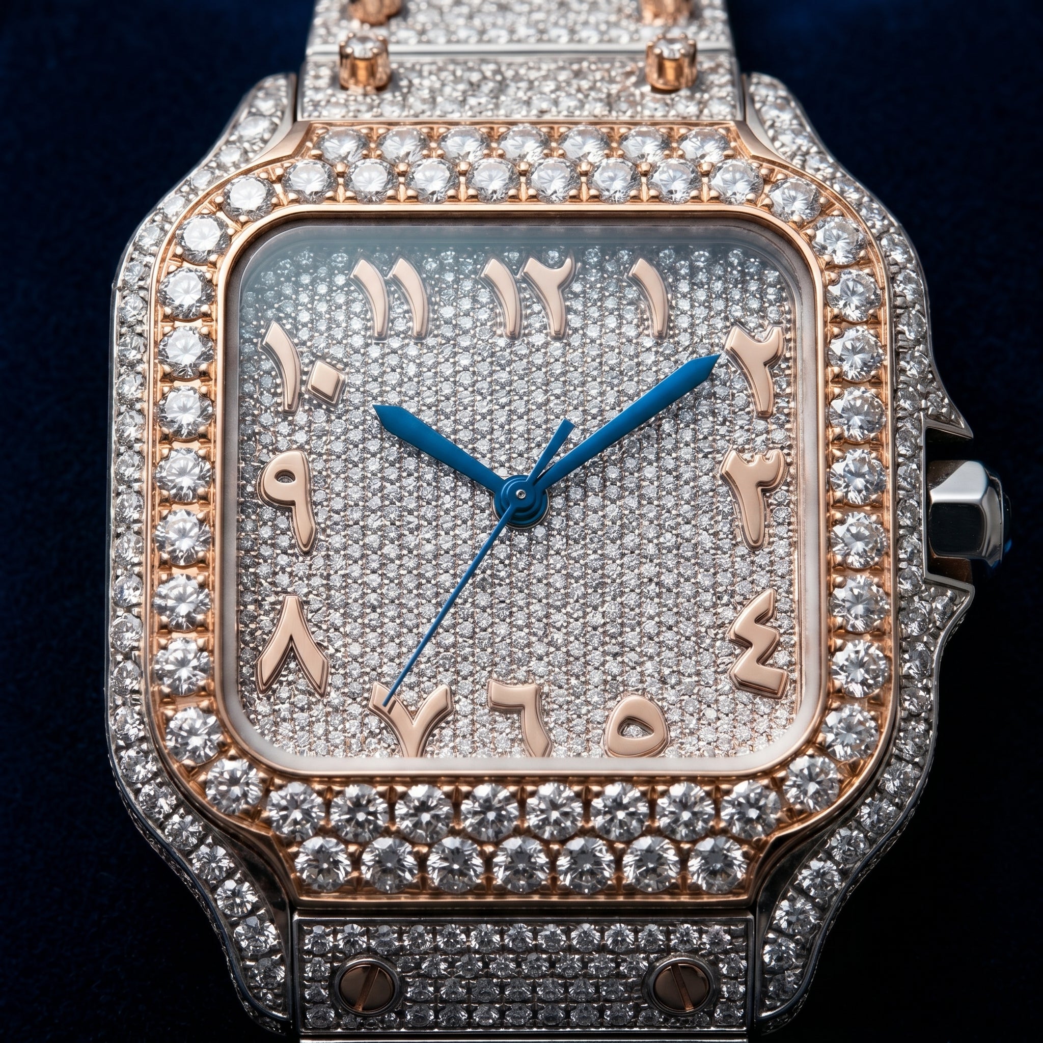 The Sovereign Fully Flooded Square Timepiece — Rose Gold & Eastern Arabic Dial Edition