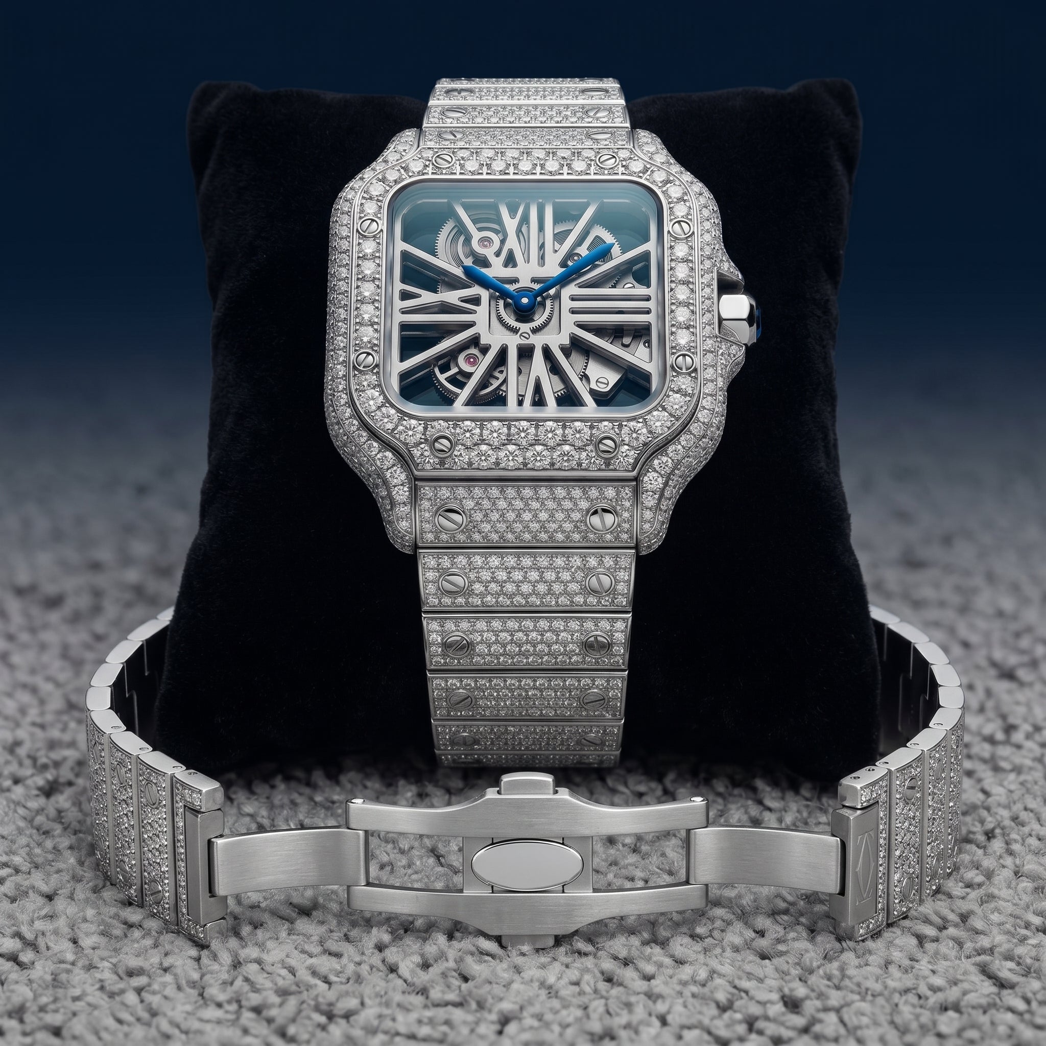 The Luminary Square "Bustdown" Skeleton Timepiece – Ice Edition