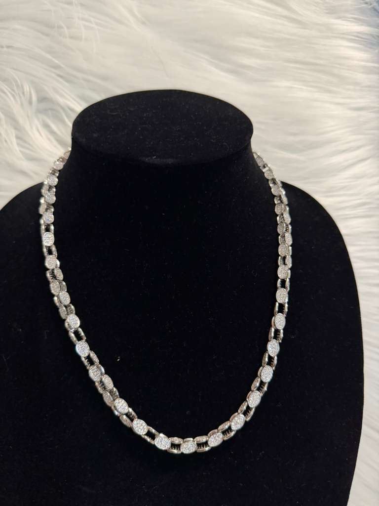 6MM Cuban Link Chain in 925 Silver with CZ Stones – 22” Edition