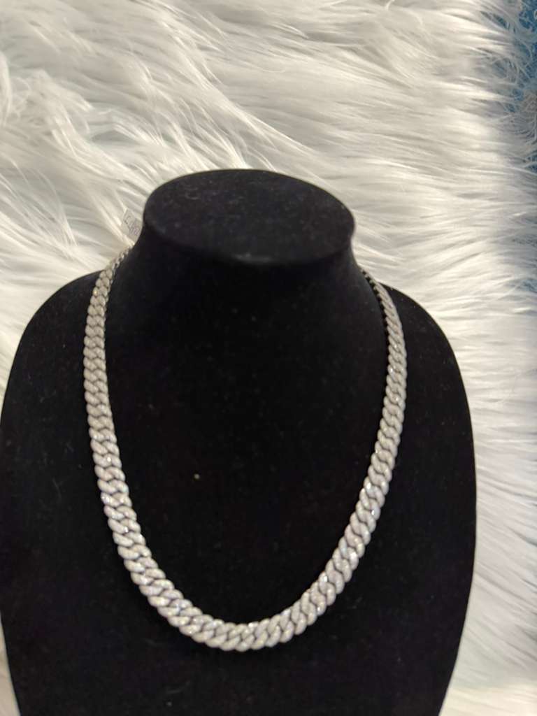 11MM Miami Cuban Link Chain in 925 Silver with D-Color Moissanite – Diamond-Cut Finish
