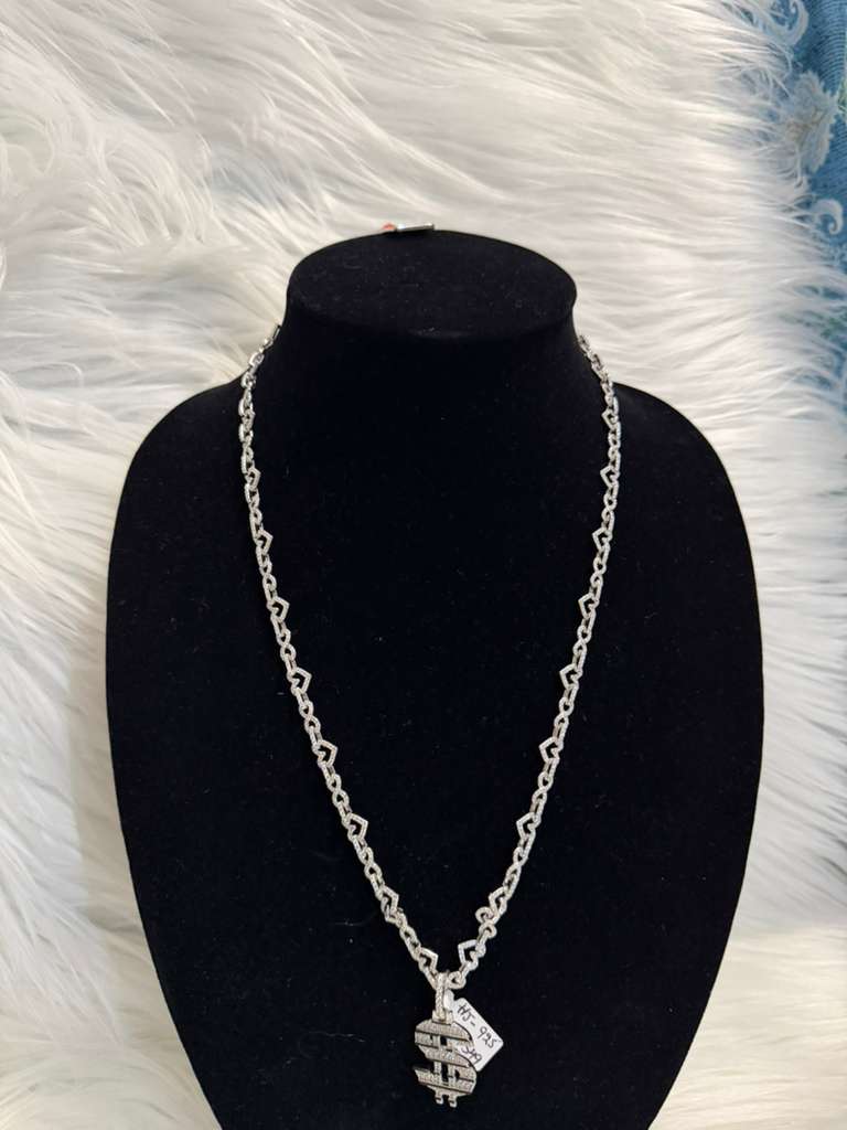 24 Inch Women’s 925 Silver Chain with D Color Moissanite – Diamond-Cut Finish