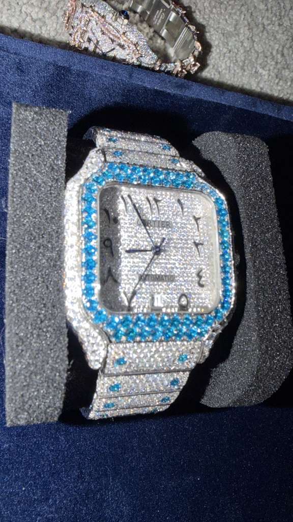 The Santos Ice Blue Arabic Dial Bustdown Timepiece