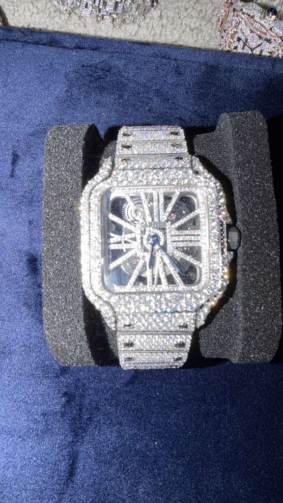 The Santos Skeleton Bustdown Timepiece in VVS-Style Brilliant Crystals