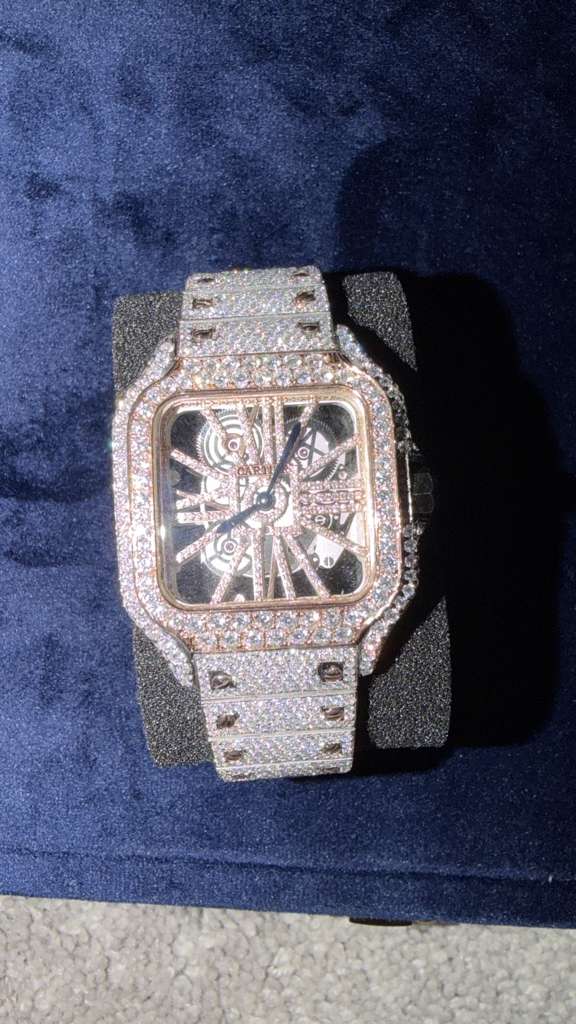 The Sovereign Santos Skeleton Chronometer in Full Pavé Moissanite