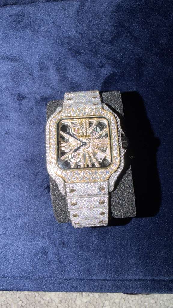 The Santos Skeleton Dual-Tone Full Bustdown Timepiece