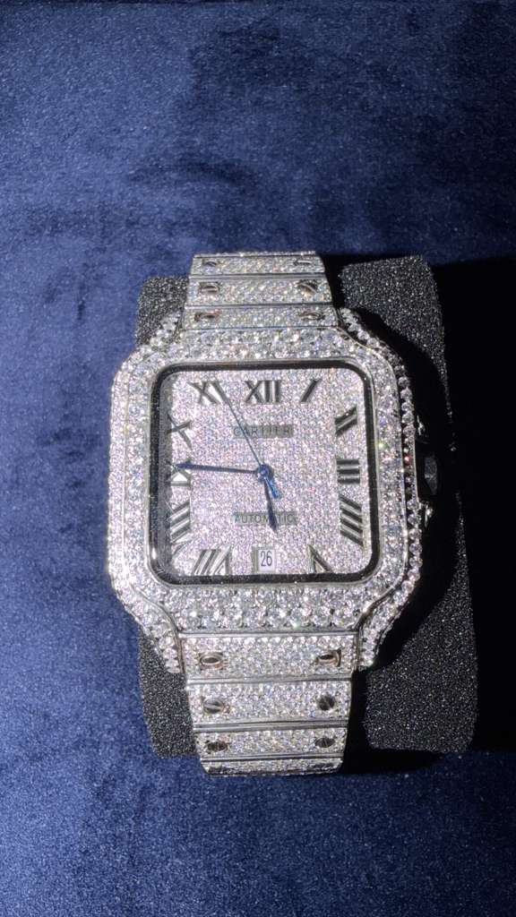 The Santos Classic Bustdown Timepiece in VVS-Style Brilliant Crystals