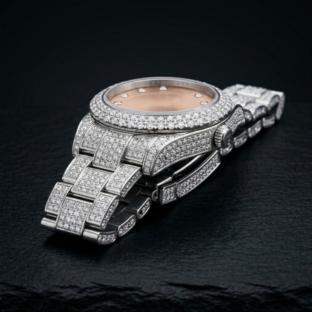 The Aura Bustdown Timepiece — Full Pavé VVS Date Display Edition