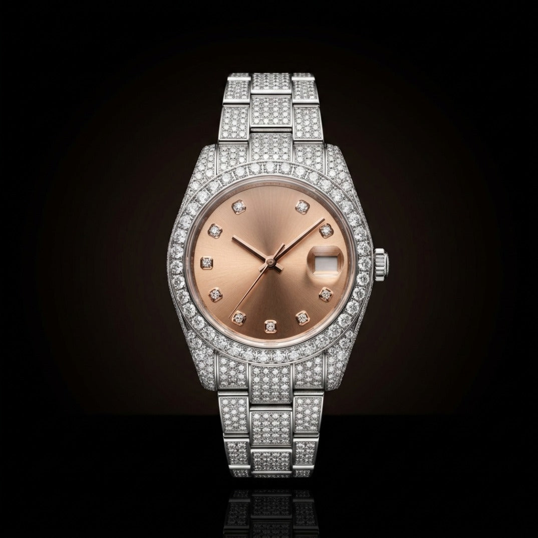 The Aura Bustdown Timepiece — Full Pavé VVS Date Display Edition