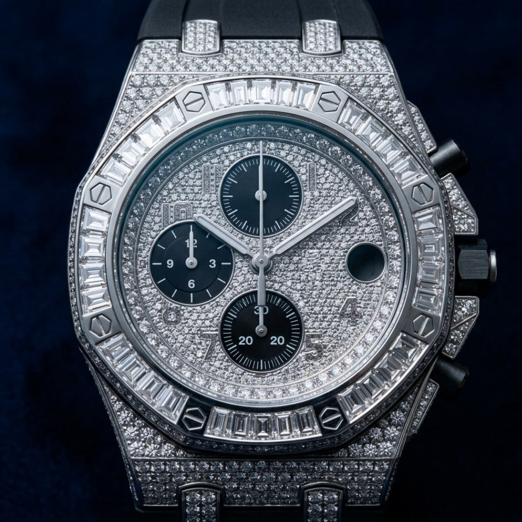 The Imperial Iced Oversized Chronograph Timepiece — Rose Gold & Diamond-Style Crystals