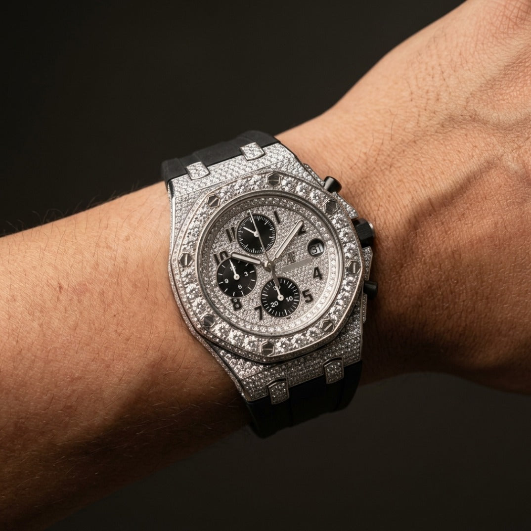The Imperial Iced Oversized Chronograph Timepiece — Rose Gold & Diamond-Style Crystals