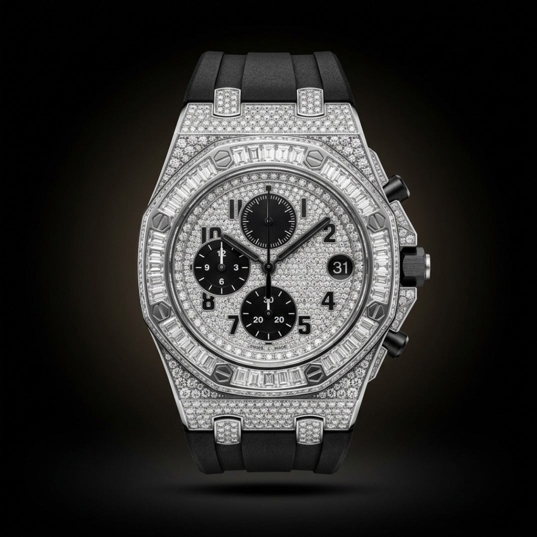 The Imperial Iced Oversized Chronograph Timepiece — Rose Gold & Diamond-Style Crystals