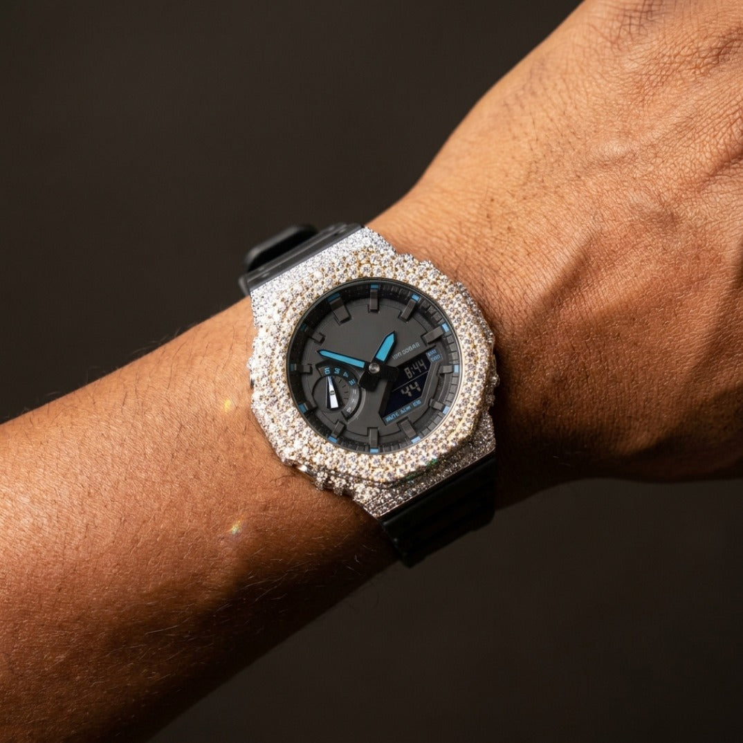 The Sovereign Chrono-Shield in Iced Moissanite (Rose Gold & Silver Edition)