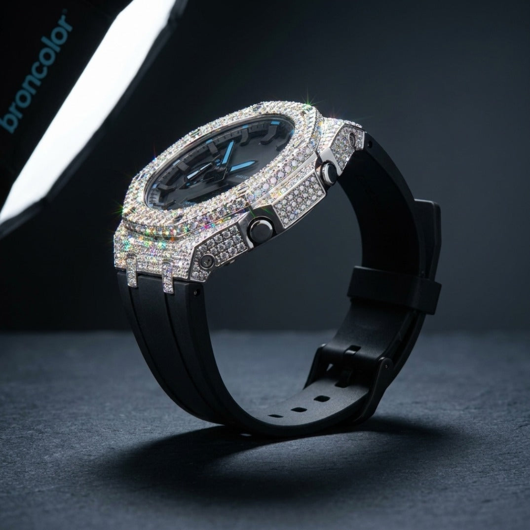 The Sovereign Chrono-Shield in Iced Moissanite (Rose Gold & Silver Edition)