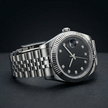 The Slate Diamond Dial Date Timepiece — Stainless Steel & Pavé Edition
