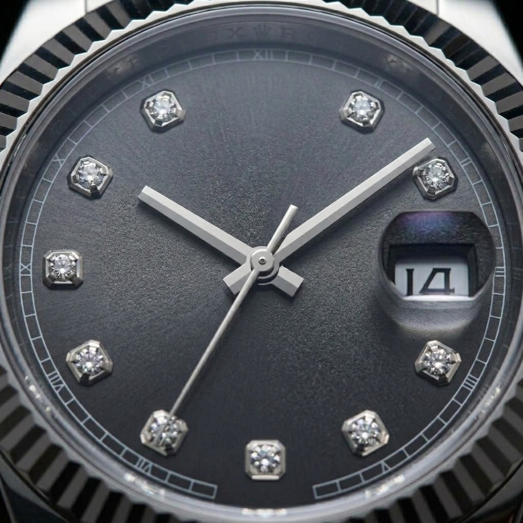 The Slate Diamond Dial Date Timepiece — Stainless Steel & Pavé Edition