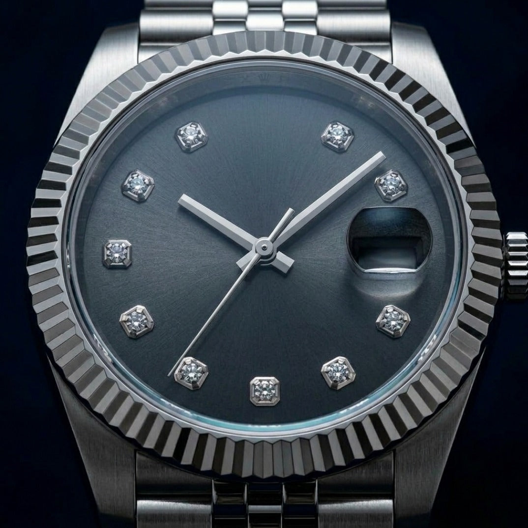 The Slate Diamond Dial Date Timepiece — Stainless Steel & Pavé Edition