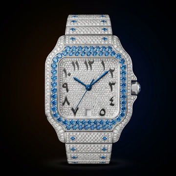 The Ice Blue Arabic Dial Bustdown Square Timepiece — Full VVS & Eastern Arabic Numeral Edition