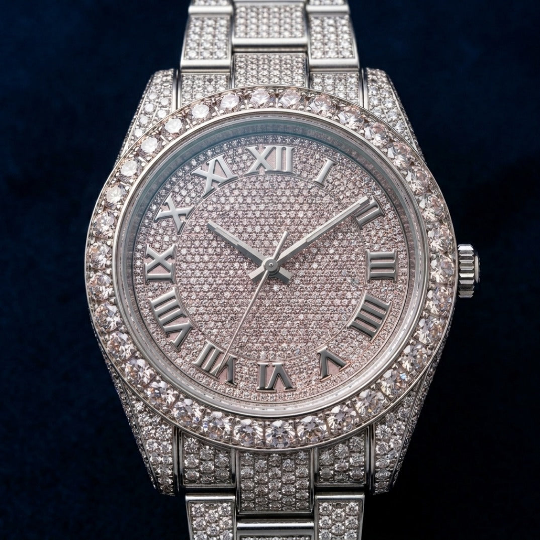 The Frostbite Roman Bustdown Timepiece — Full Flood VVS Moissanite Edition