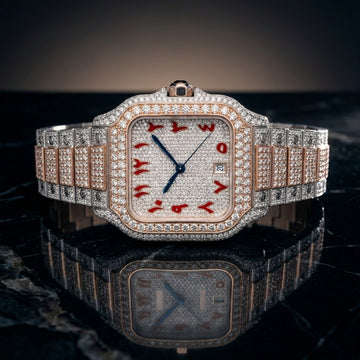 The Chronos Two-Tone Rose Gold & Crimson Arabic Dial Bustdown Timepiece