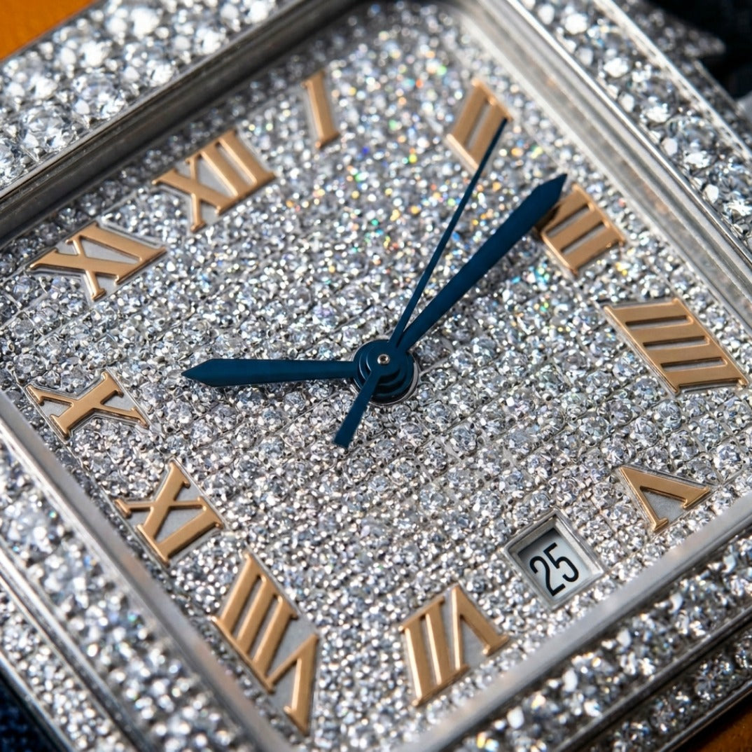 The Noir Emerald Iced Square Timepiece — Black Dial & Emerald Baguette Edition