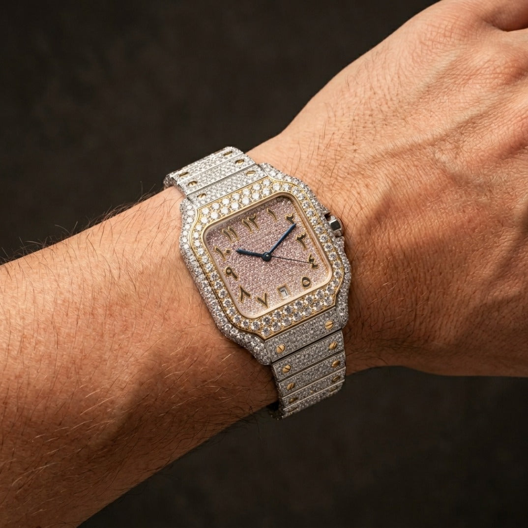 The Sovereign Square Iced Arabic Dial Bustdown Timepiece — Full VVS & Eastern Arabic Numeral Edition