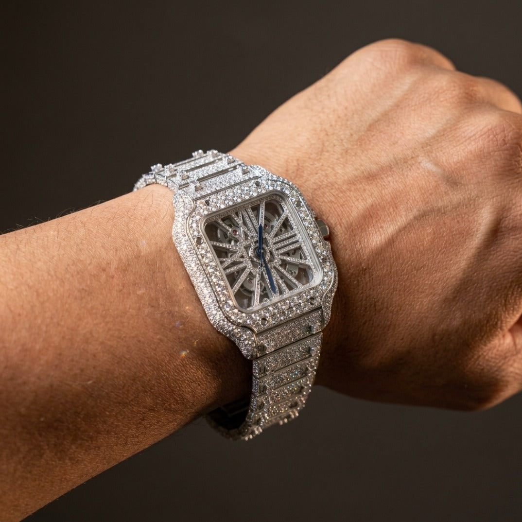The Sovereign Square Skeleton Bustdown Timepiece — Full Flood VVS Open-Heart Edition