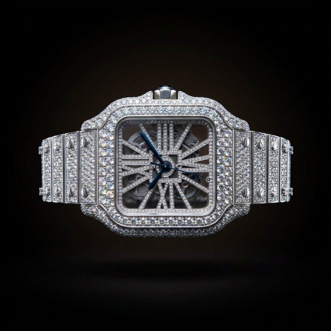 The Sovereign Square Skeleton Bustdown Timepiece — Full Flood VVS Open-Heart Edition