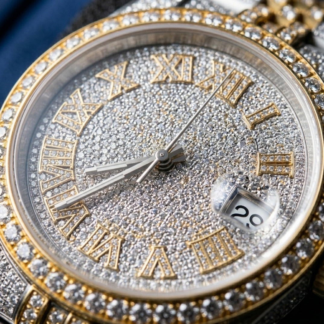 The Sovereign Date Chronometer — Two-Tone Full Pavé Moissanite Edition