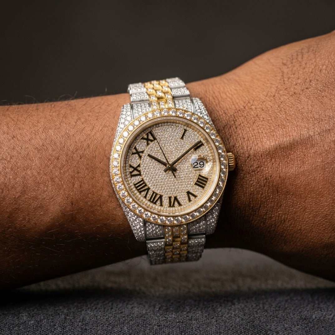 The Sovereign Date Chronometer — Two-Tone Full Pavé Moissanite Edition