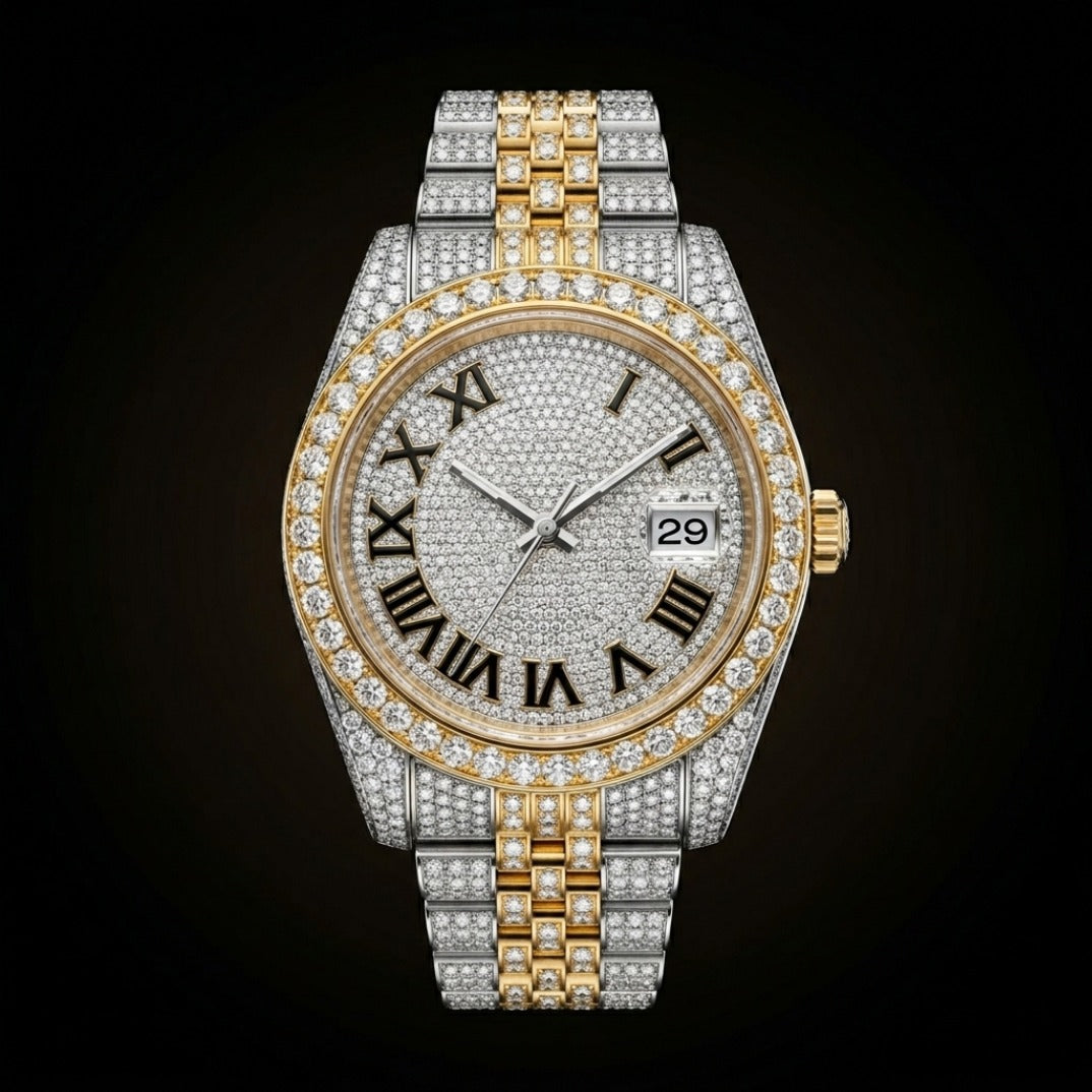 The Sovereign Date Chronometer — Two-Tone Full Pavé Moissanite Edition