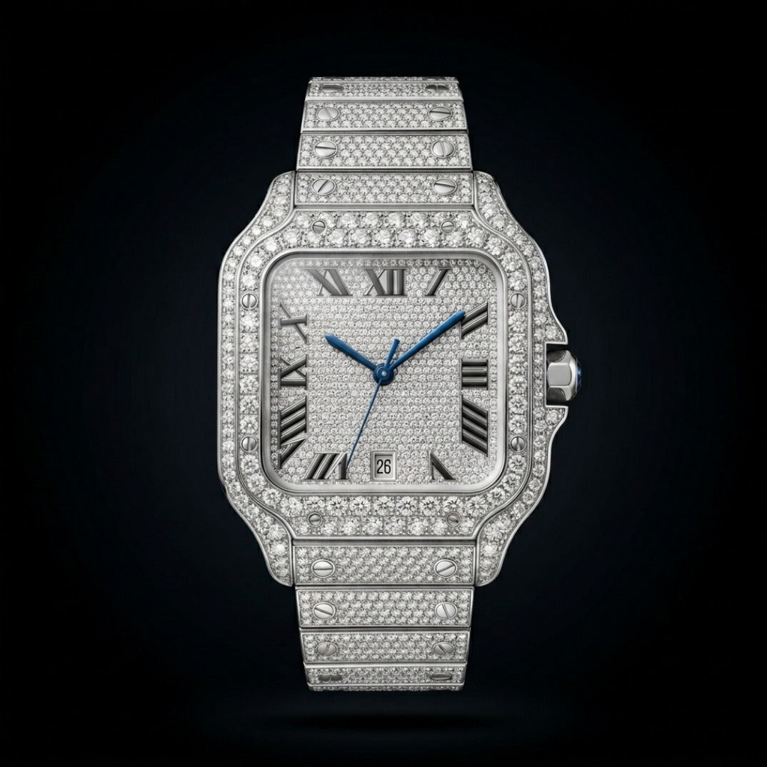 The Classic Bustdown Square Timepiece — VVS-Style Brilliant Crystals Edition