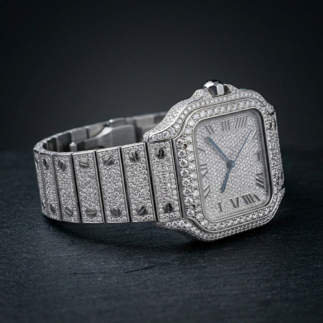 The Classic Bustdown Square Timepiece — VVS-Style Brilliant Crystals Edition