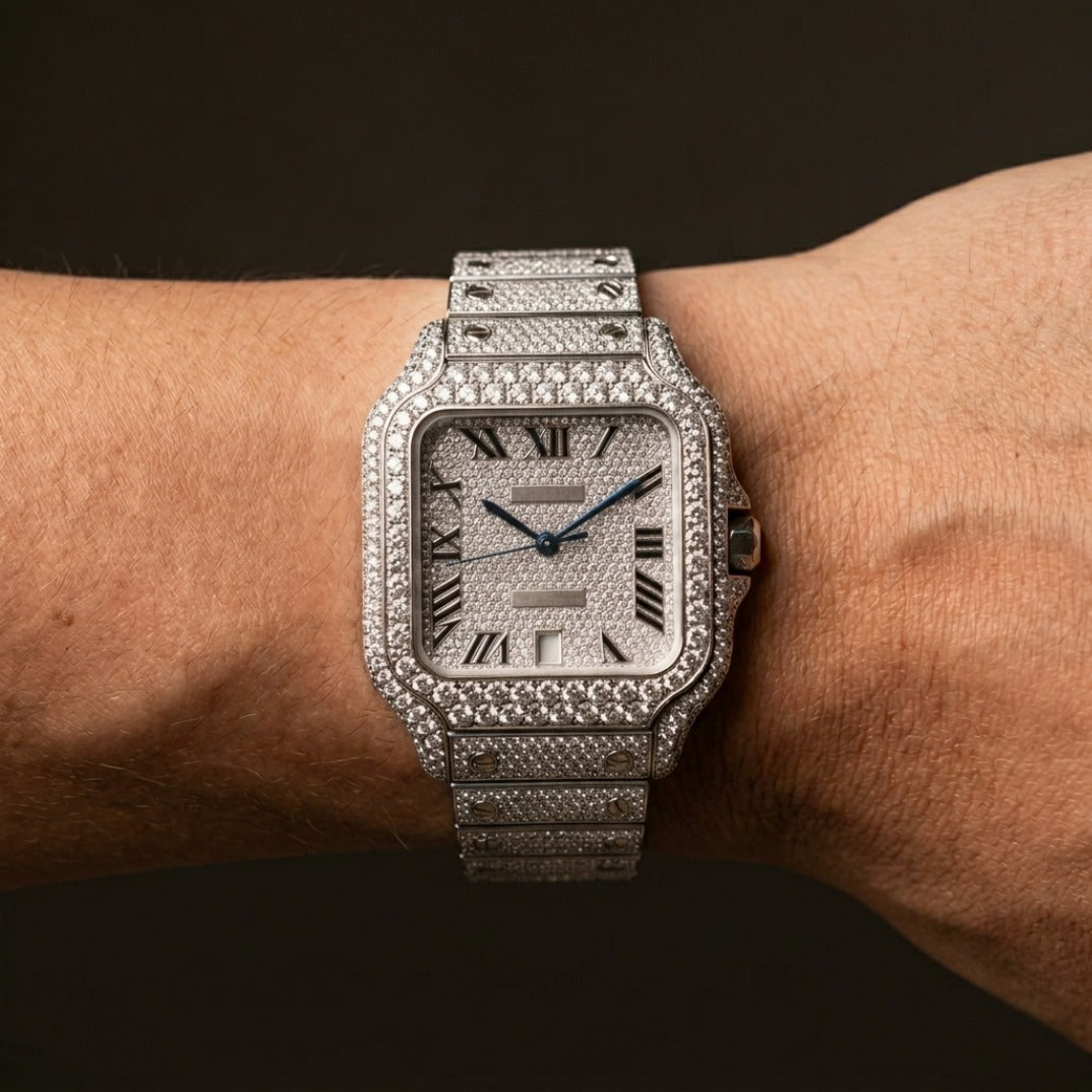 The Classic Bustdown Square Timepiece — VVS-Style Brilliant Crystals Edition