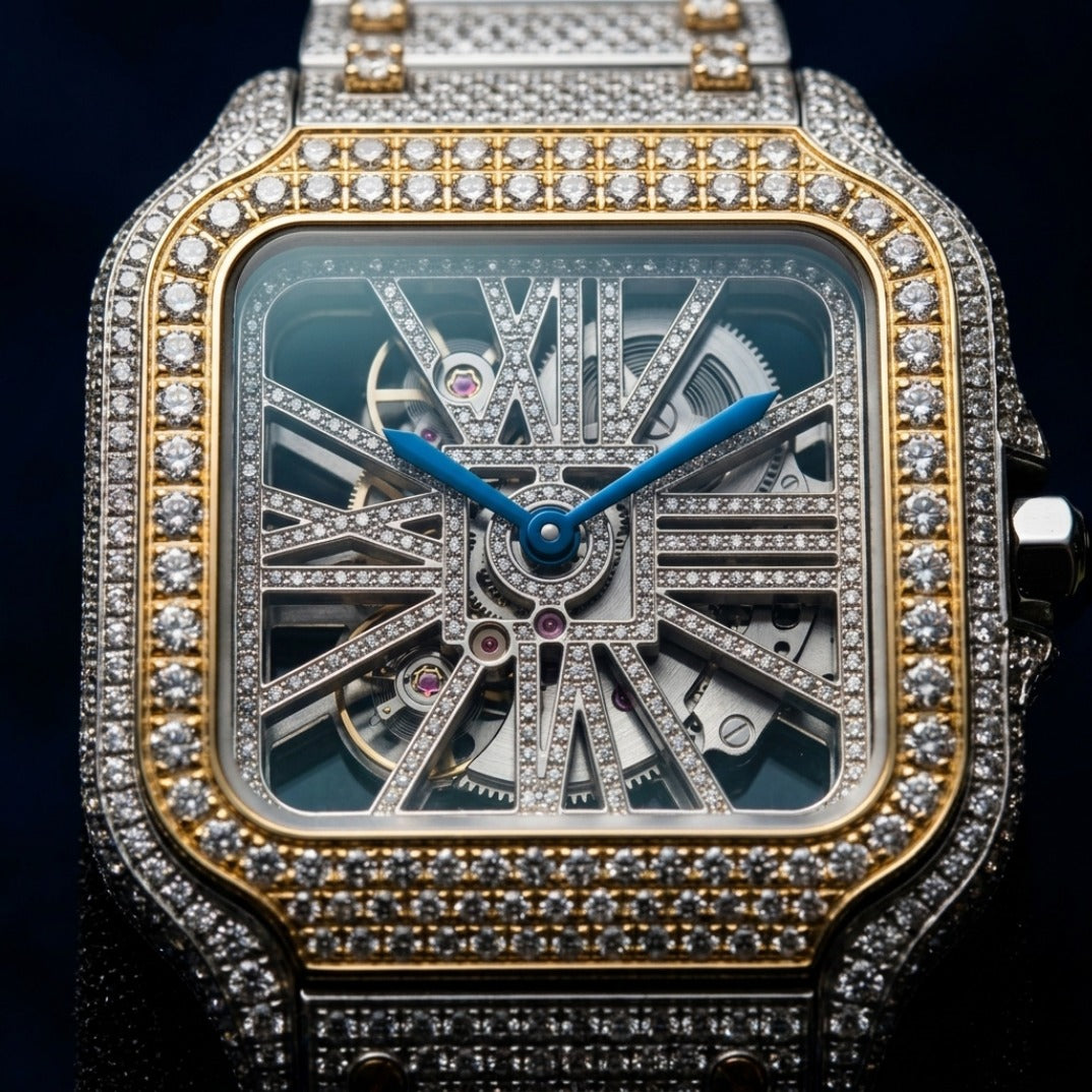 The Apex Skeleton Bustdown Timepiece — Two-Tone Gold & VVS Full Flood Large Model