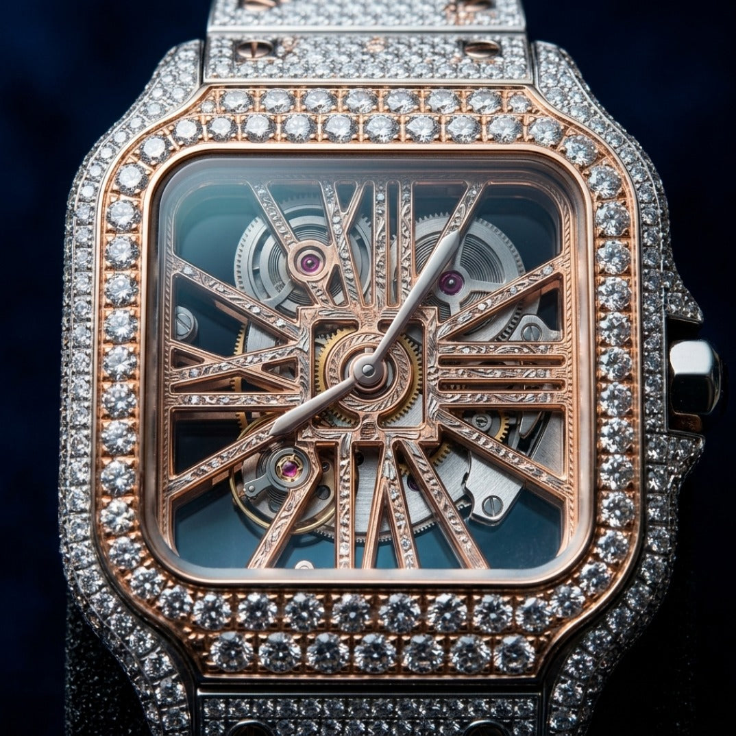 The Apex Skeleton Bustdown Timepiece — Two-Tone Gold & VVS Full Flood Large Model