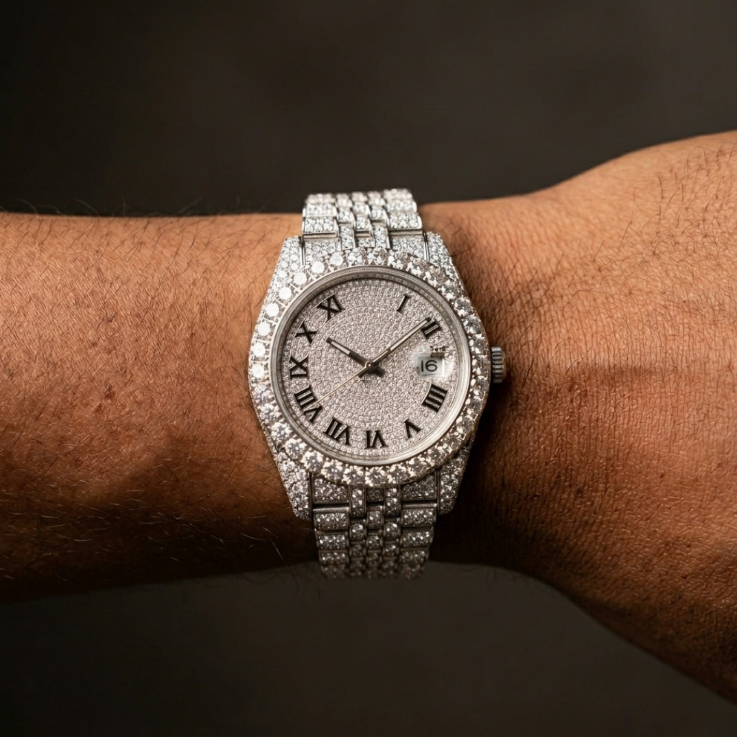 The Imperial President Bustdown Date Timepiece — Full VVS Moissanite Edition