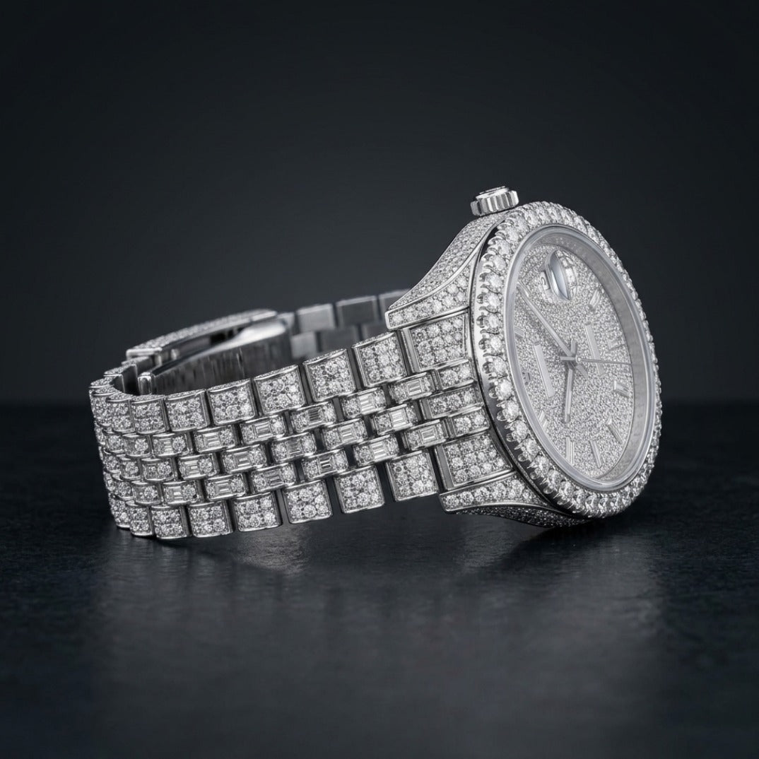 The Imperial President Bustdown Date Timepiece — Full VVS Moissanite Edition